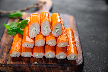 crab stick cream cheese and herbs fresh appetizer meal food snack on the table copy space food background rustic top view