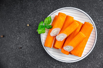 crab stick cream cheese and herbs fresh appetizer meal food snack on the table copy space food background rustic top view