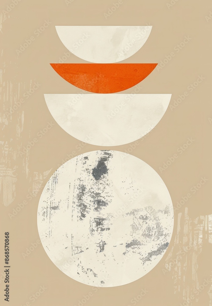 Aufkleber abstract artwork with three white and orange objects on beige background representing harmony and ba