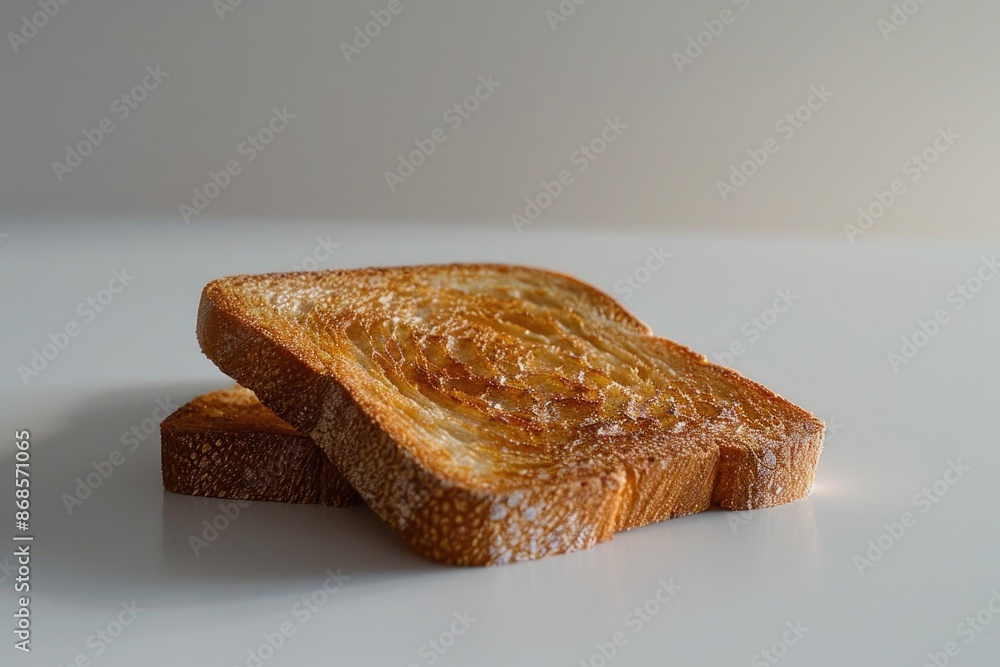 Poster a simple image of two pieces of toast sitting on top of a table, often used as a prop in various set