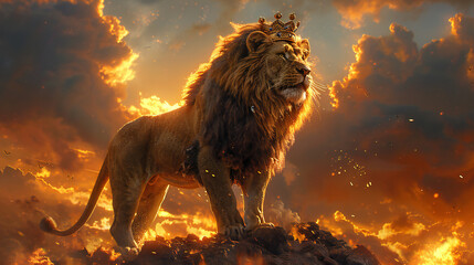 Lion with a King crown. Jesus, the Lion
