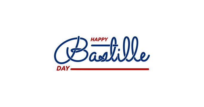 Happy Bastille Day text animation. Bonne F&ecirc;te Nationale in French. Handwritten calligraphy animated with alpha channel. Great for celebrating France's national day with your social media posts