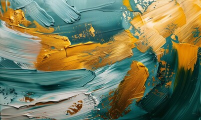 Abstract gold and teal brush strokes