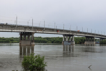 Omsk, Omsk Region, Russian Federation - June 6, 2024. Leningradsky Bridge over the Irtysh River