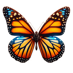 Fototapeta premium Orange and black color pattern butterfly top view, insect isolated on transparent background PNG Image