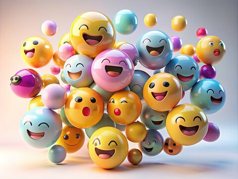 Naklejki Vibrant 3D inflated emoticon characters in pastel hues hovering against a bright white background, perfect for World Emoji Day social media stories and smartphone wallpapers.