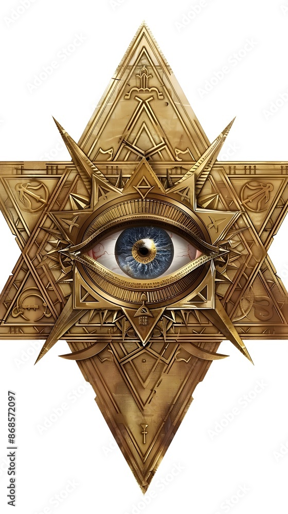 Canvas Prints six-pointed esoteric star with eye of horus and olympic rings on pyramid background