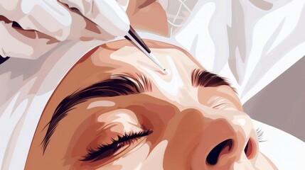 Beauty treatment woman receiving facial acupuncture with towel over head in spa setting