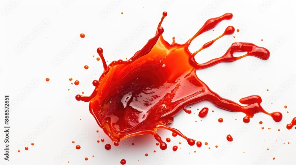 Poster a close-up shot of a splash of red liquid on a white surface, with no additional context