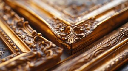 A detailed view of a golden picture frame, perfect for showcasing treasured memories