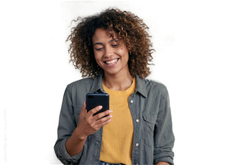 woman texting on cell phone, cut out