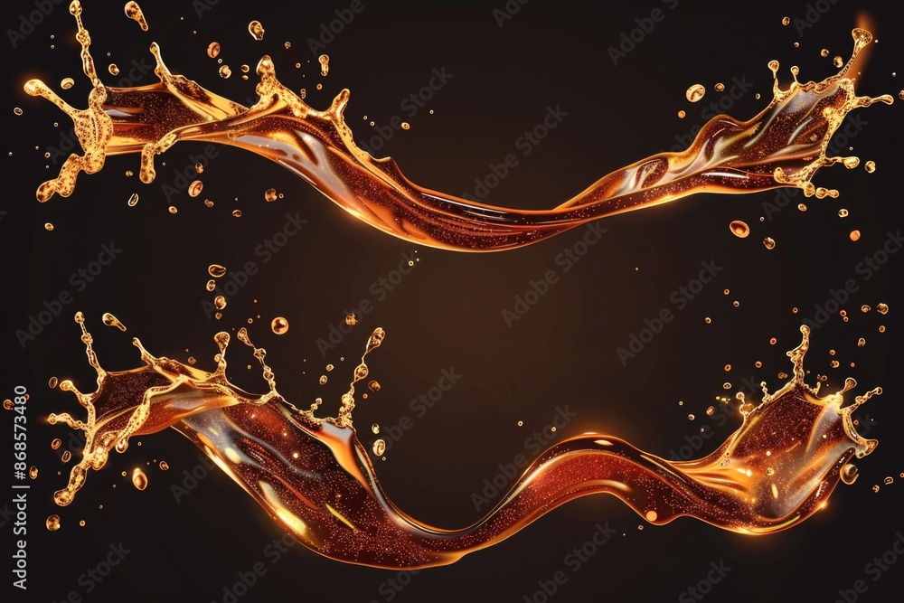 Poster a close-up shot of a splash of liquid on a black background, useful for adding visual interest to de