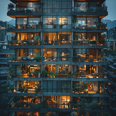Close-up of a high-rise glass residential building in the city