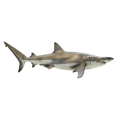 Naklejka premium Realistic image of a great white shark swimming alone in the ocean, showcasing the sleek and powerful predator.