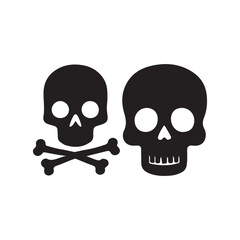 Skull and bones set. Pirate flag attribute. Isolated vector illustration on white background.