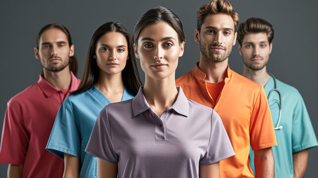 A group of people wearing matching shirts, one of which is a doctor