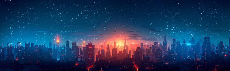 Illustration of view of the city at sunset