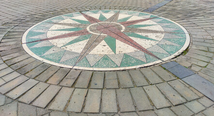 Omsk, Omsk Region, Russian Federation - June 6, 2024. Compass rose at the Babylon cinema