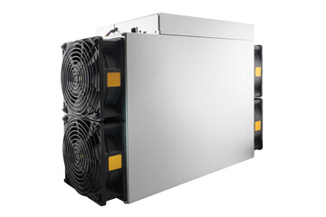 Cryptocurrency mining farm for bitcoin and altcoins isolated on white background. Cryptocurrency miner isolated