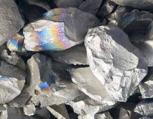 Ferroalloy. Ferro alloy background texture. Ferro manganese, ferrotitanium, ferromolibdenum, ferroniobium, ferromanganese.