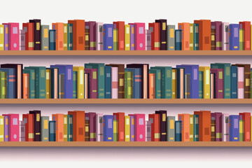 a seamless book shelf with various books