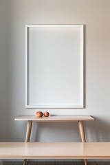 Mockup white frame on full peach modern table