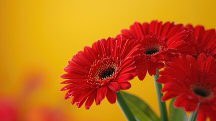 Obraz premium A simple still life image of three red flowers in a vase on a table