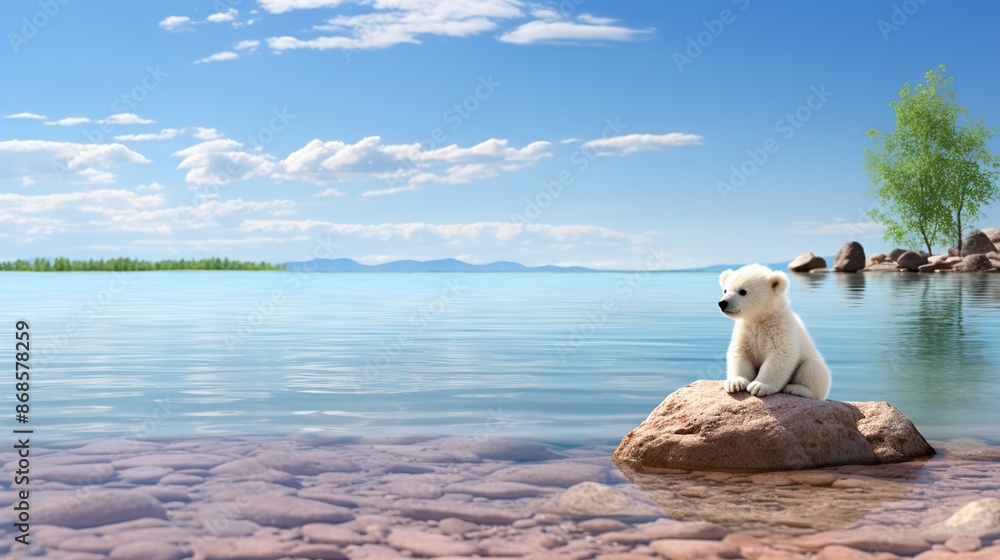 Poster person sitting on a rock