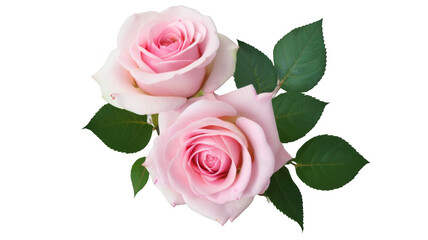 beautiful pink roses with lush green leaves, isolated on transparent background. png