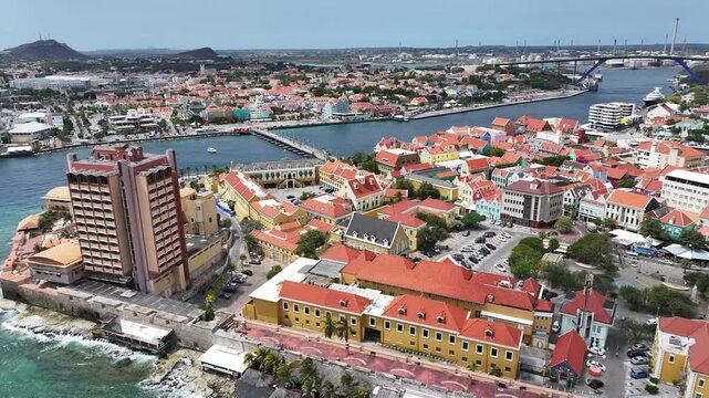 Curacao Skyline At Punda Willemstad Curacao. Cultural Heritage Punda Willemstad. Holiday Landscape Peaceful Beauty. Holiday Summertime Peaceful Waterfront Coast. Holiday Beauty Sunlight Natural.