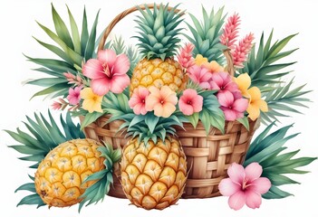 Fototapeta premium Watercolor fruit basket