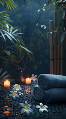Spa close up, with natural light, in the style of dark blue