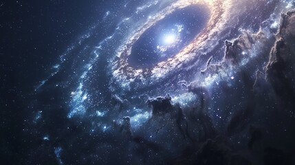 Stunning Spiral Galaxy with Starry Light, Featuring Milky Way and Bright Stars - Sci-Fi Space...