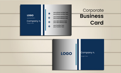 Professional business card with minimalist design in blue color 