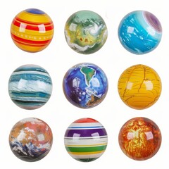 A set of inflatable planets, colorful and educational, each displayed on a white background. 