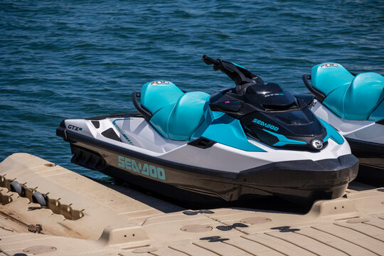 A SeaDoo JetSki or WetBike rests on a launching ramp