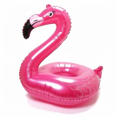 A bright pink inflatable flamingo, stylish and trendy, shown on a white background. 