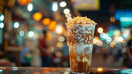 A dynamic closeup of Vietnamese che dessert