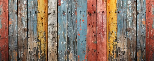 Painted wooden boards with worn texture