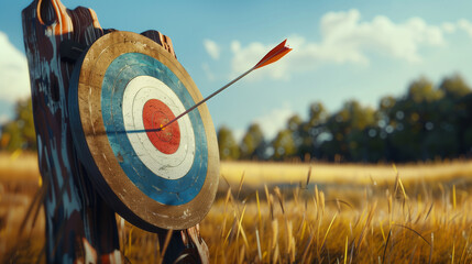 A wooden target with a red, white, and blue circle in the middle