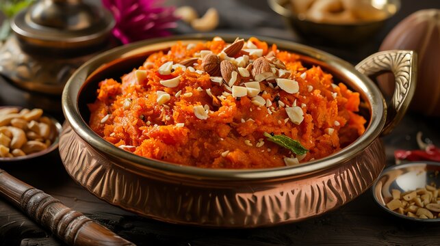 A dynamic image of freshly made gajar ka halwa