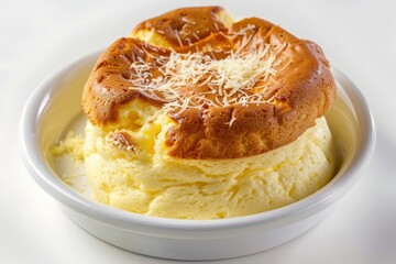 Perfectly Executed Cheese Souffle in Porcelain Dish