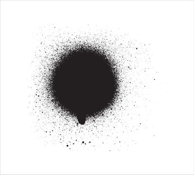 Black spray paint circle with dripping effect on white background
