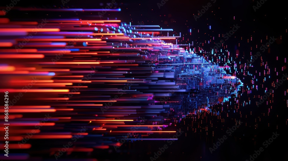 Poster abstract cosmic explosion with dynamic light trails and a minimalist approach with copy space