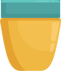 Yellow cosmetic jar with blue lid for moisturizing cream, body lotion, facial gel, hair mask or other beauty product