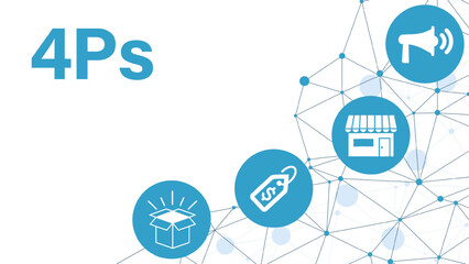 4Ps Model of marketing mix infographic presentation template with icons has 4 steps such as Product, Place, Price and Promotion. 