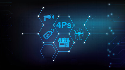 4Ps Model of marketing mix infographic presentation template with icons has 4 steps such as Product, Place, Price and Promotion. 