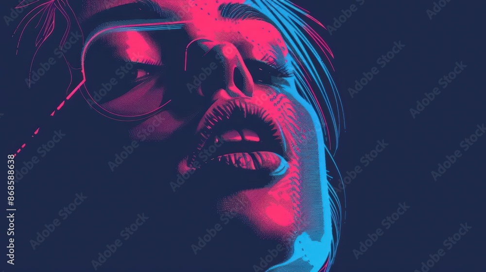 Aufkleber conceptual minimal banner featuring a cyber singer with dynamic digital elements with copy space