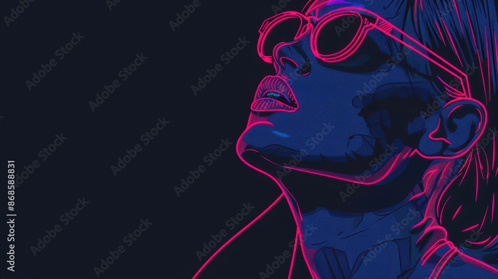 Aufkleber conceptual minimal banner featuring a cyber singer with dynamic digital elements with copy space