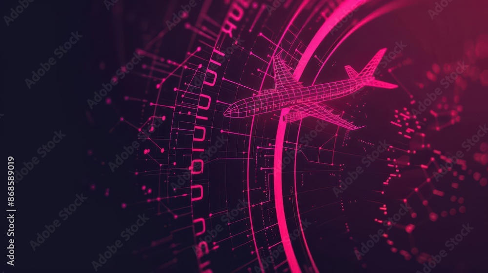 Poster conceptual minimal banner featuring a cyber travel theme with dynamic digital elements with copy spa